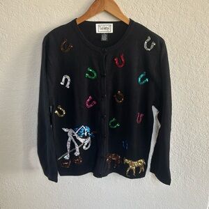 Vintage Western Horse Sequin Cardigan Sweater